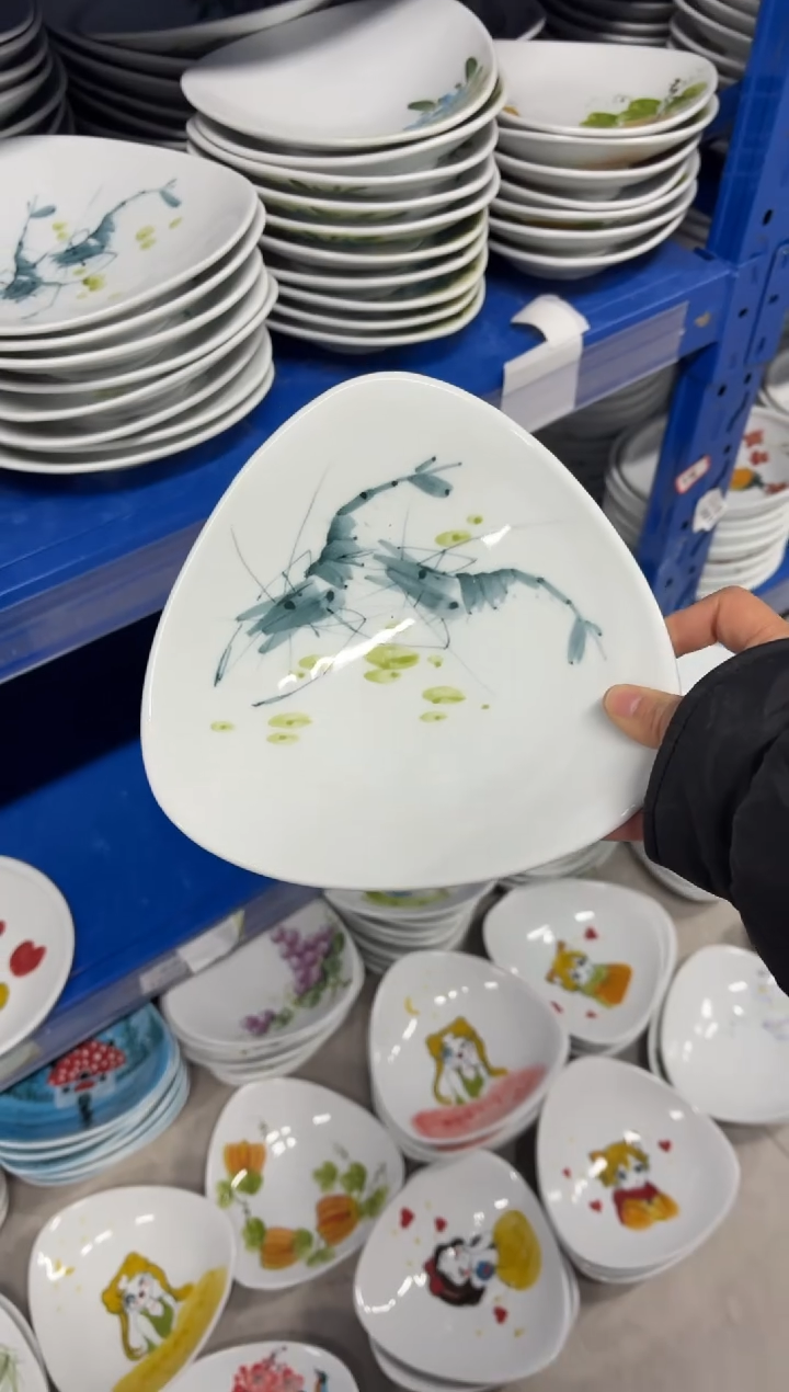 景德镇高温陶瓷食品级手绘釉中彩-三角盘