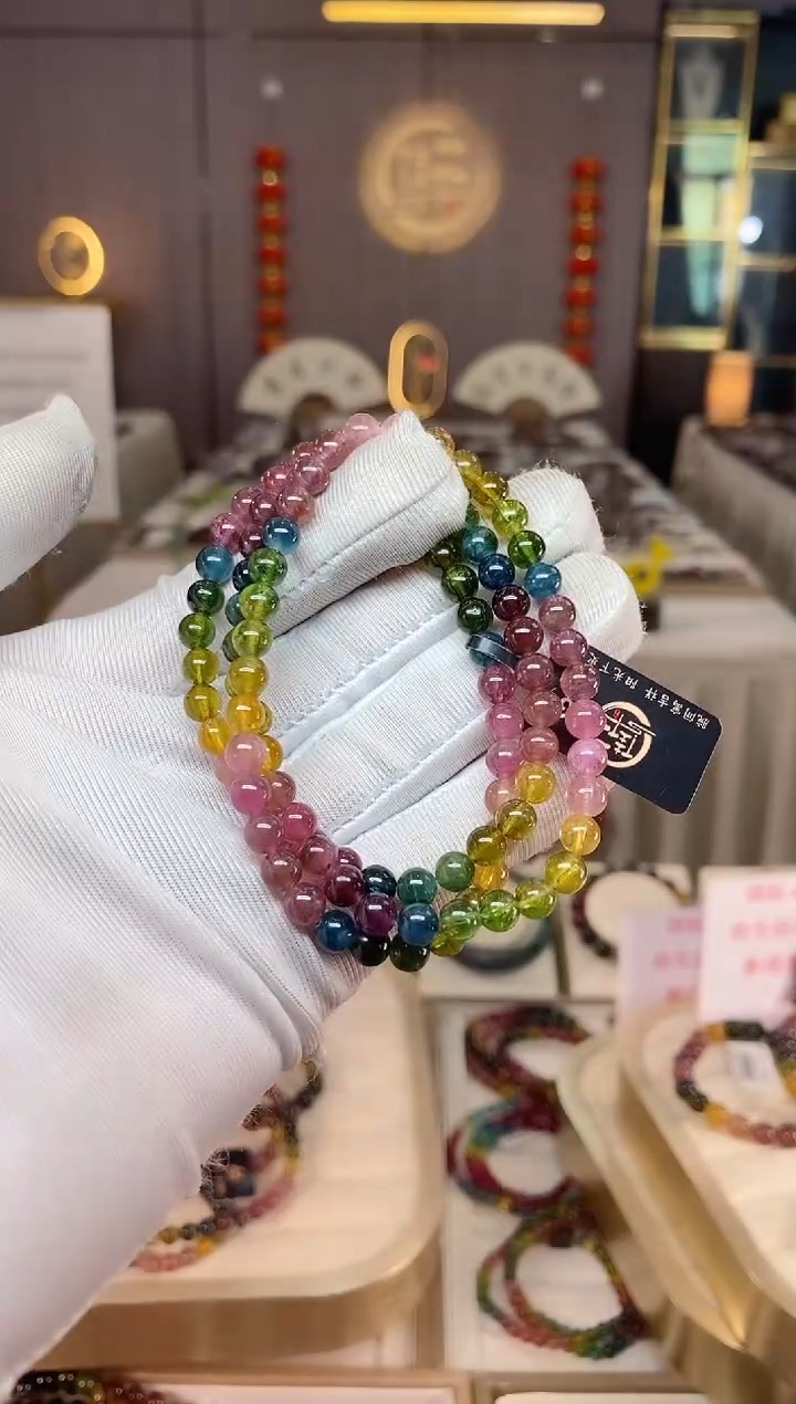 未镶嵌老矿碧玺彩虹三圈手串5mm+碧玺xion多样性发一条