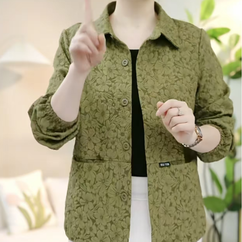 早秋季新款女士压花减龄百搭时尚休闲气质翻领小外套
