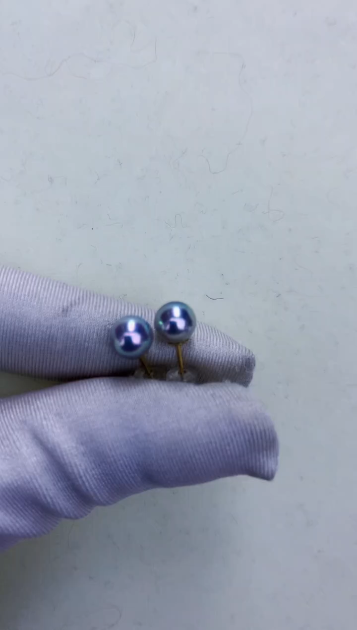 18K金镶嵌DA海水珍珠灰珠素钉6-7MM x124