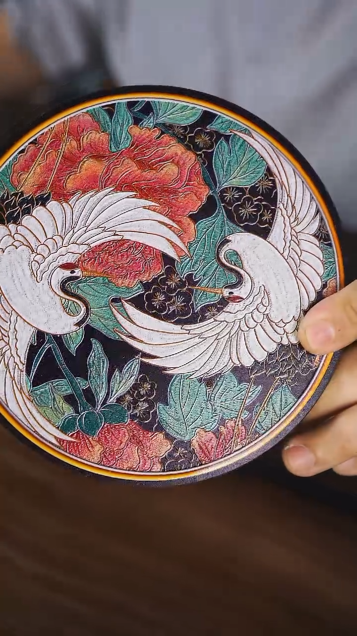 壹藏贰宝鹤戏牡丹大垫子一片