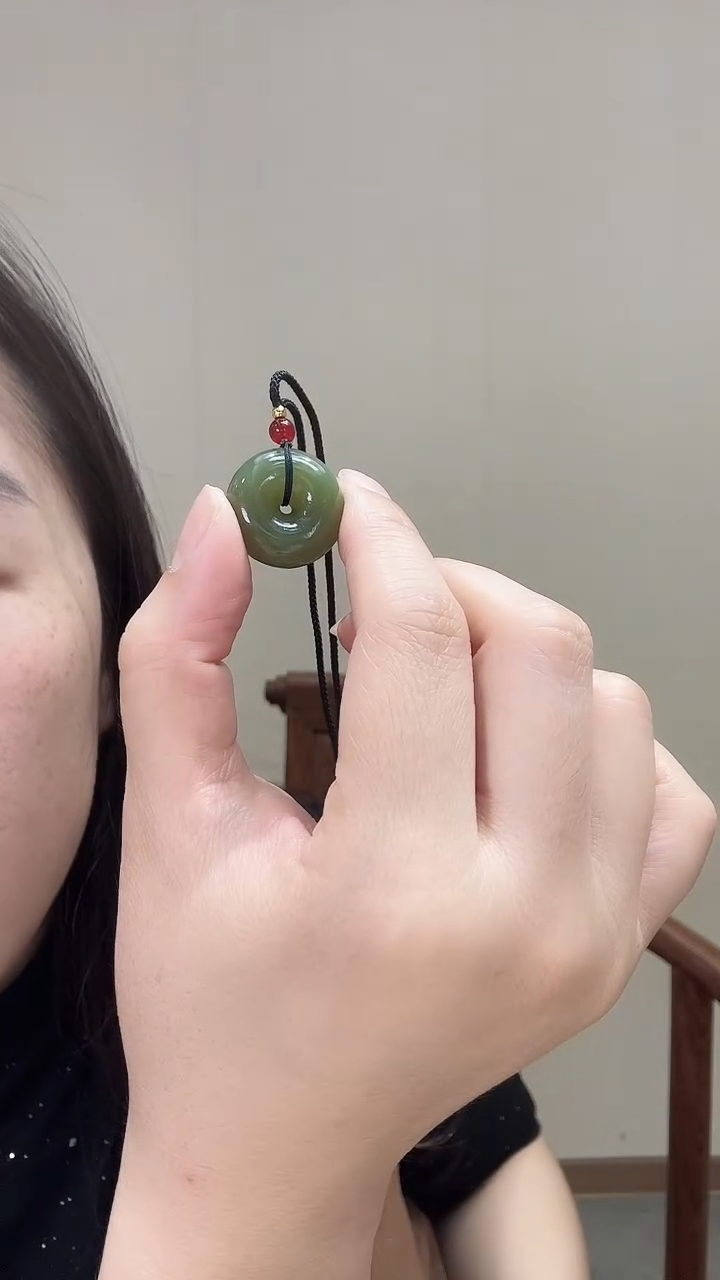 颈饰未镶嵌和田玉青黄口厚装平安扣吊坠20mm