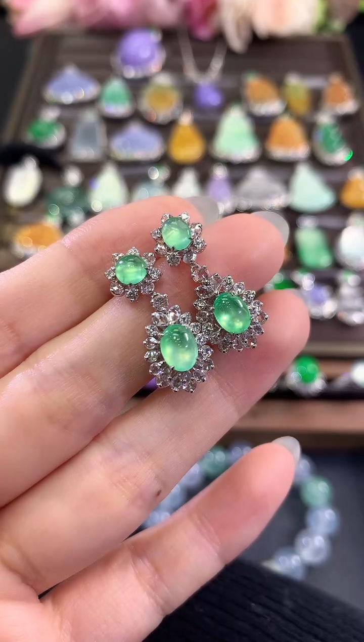 18K金镶嵌翡翠耳饰c16  