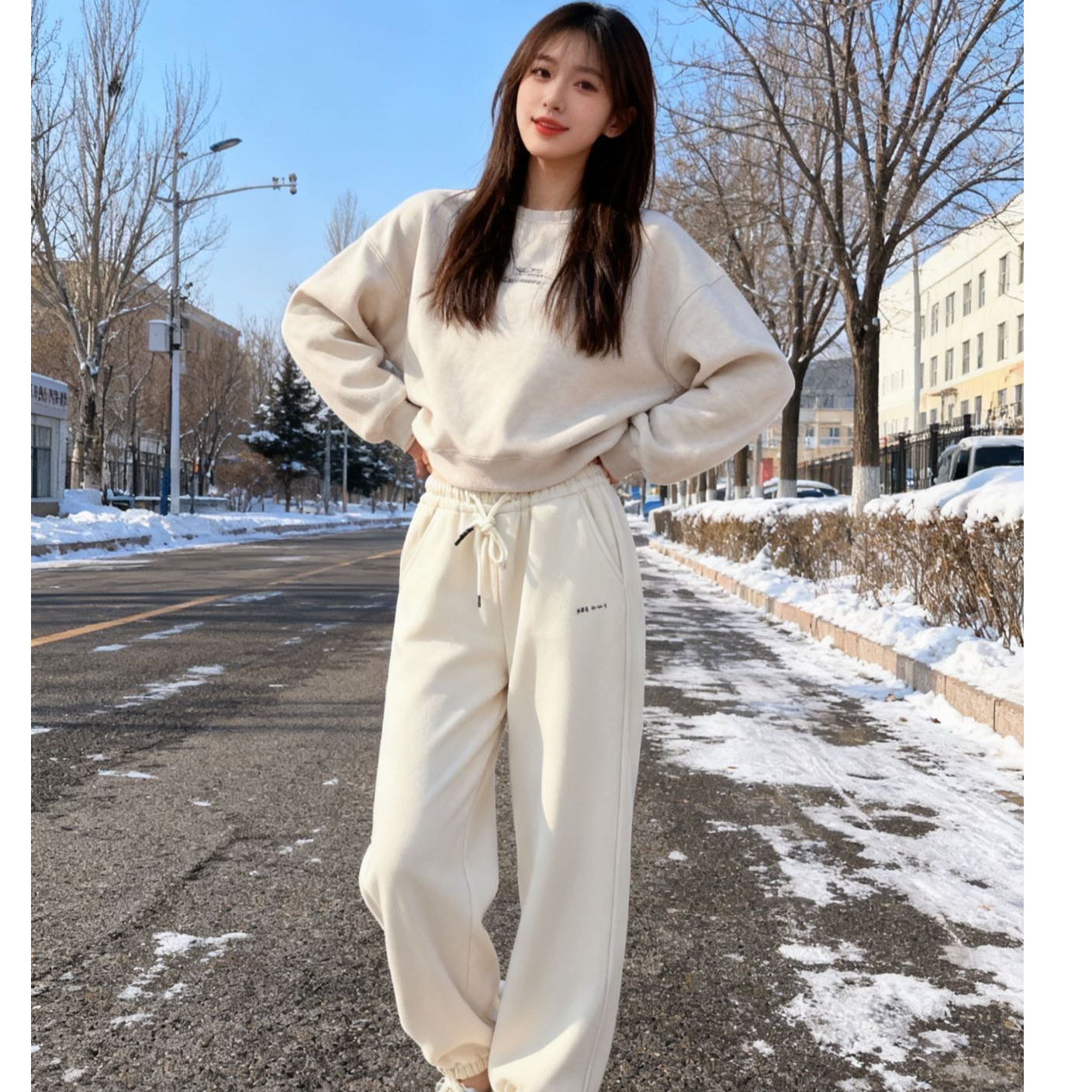 9637359高端专享秋冬款青少年加绒休闲裤杏色（靠谱）