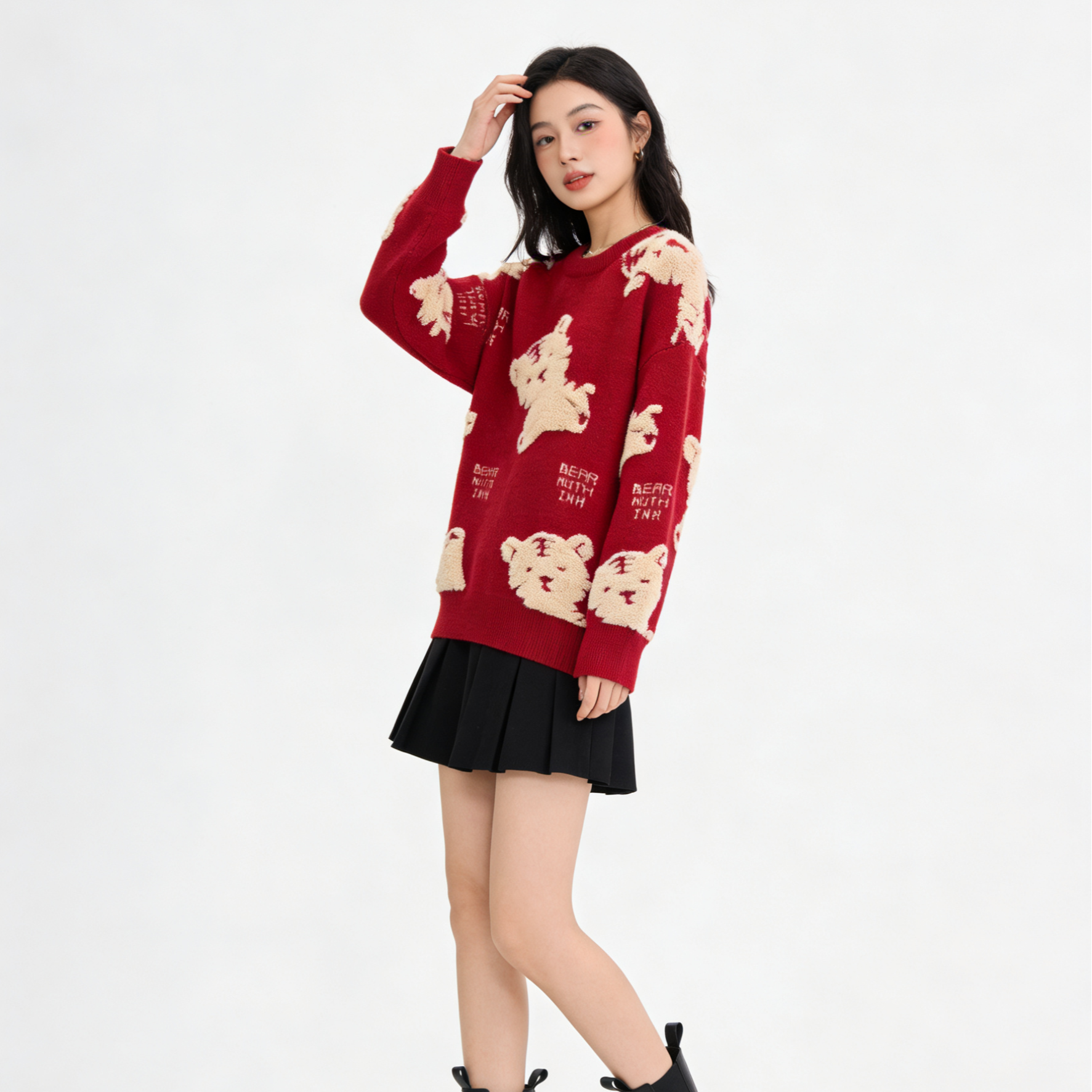 R09-121208-NUT春秋季立体老虎印花时尚套头针织毛衣