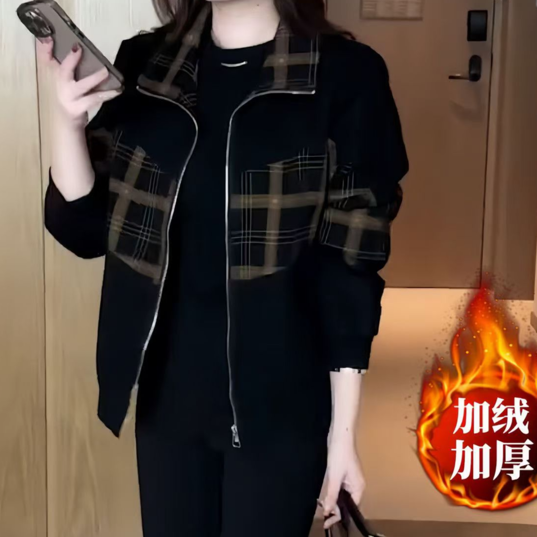 2025新款中年女士休闲百搭上衣潮流拼接款显瘦拉链开衫气质短外套