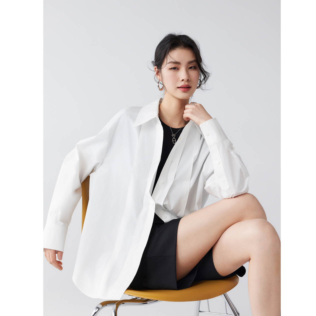 初棉风琴褶宽松休闲感衬衫 352604036