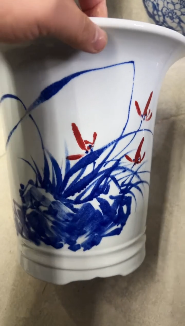 微瑕景德镇青花瓷花盆高24外口24内口18