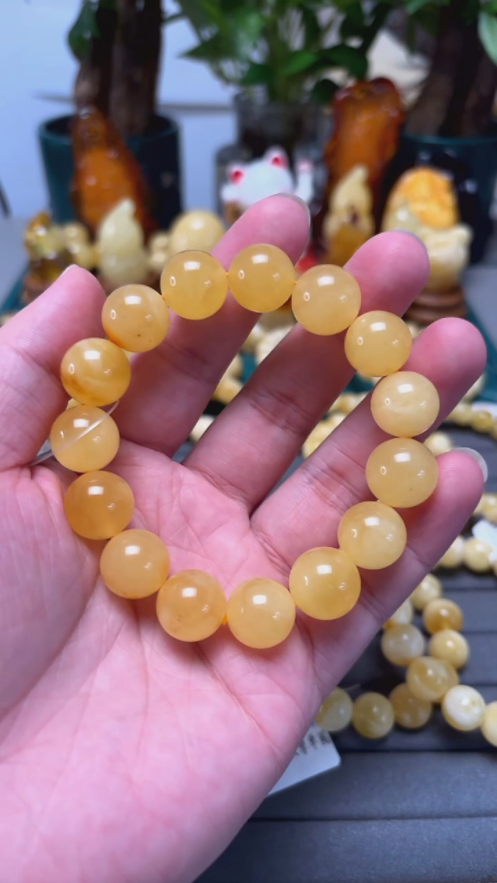 手串蜜蜡未镶嵌p52焦皮红微瑕蜜蜡单圈 24.16克 14mm