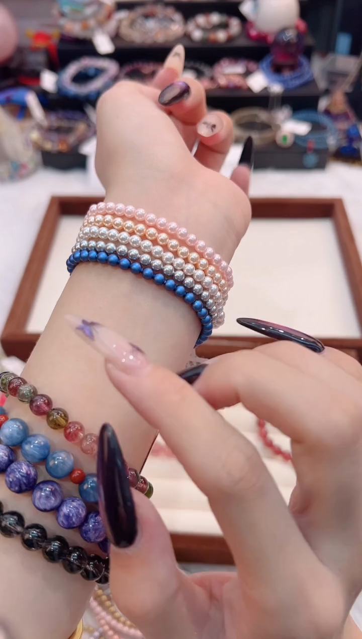 非金属仿水晶华子珍珠素圈手串JJA24