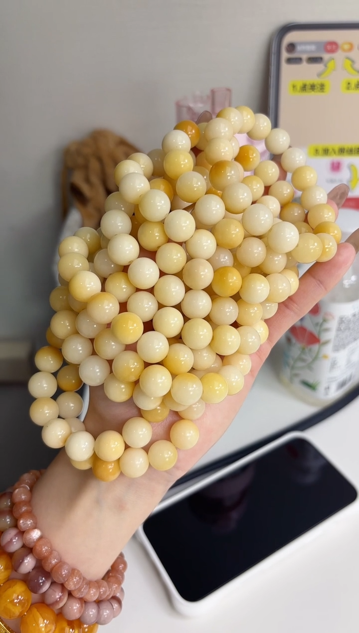 手串菩提根/象牙果沐b89溏心蛋玉化圆珠12mm手串瑕疵不补随机