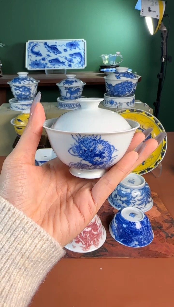 【闪购商品】杯景雨雅玩  青花。盖碗。 