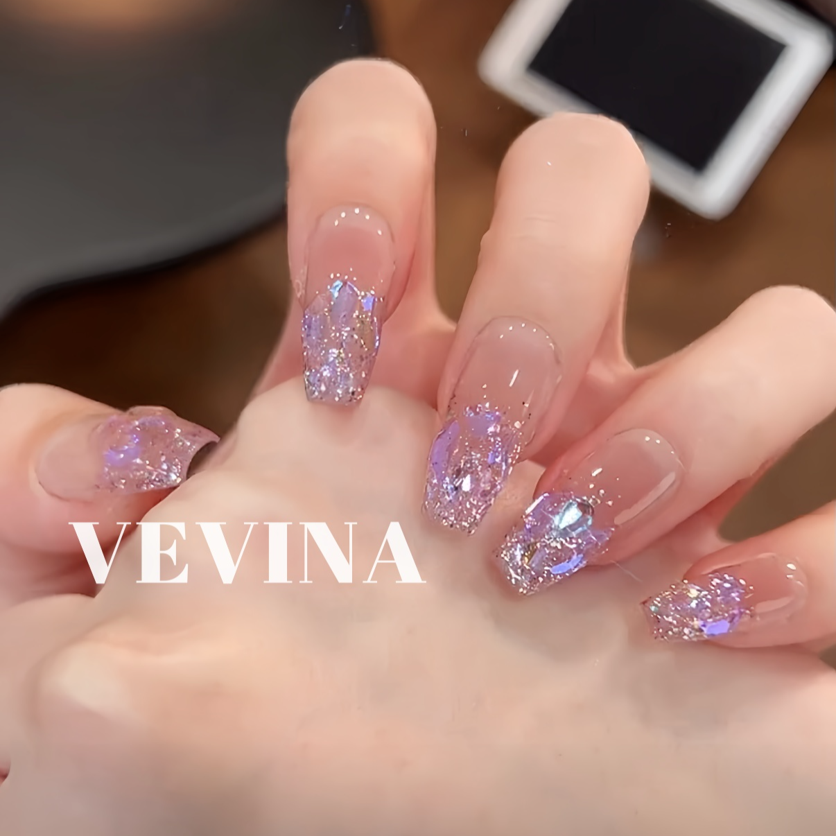 【紫霞仙子】可拆卸光疗美甲纯手工穿戴甲紫色美甲ins流行闪耀款式