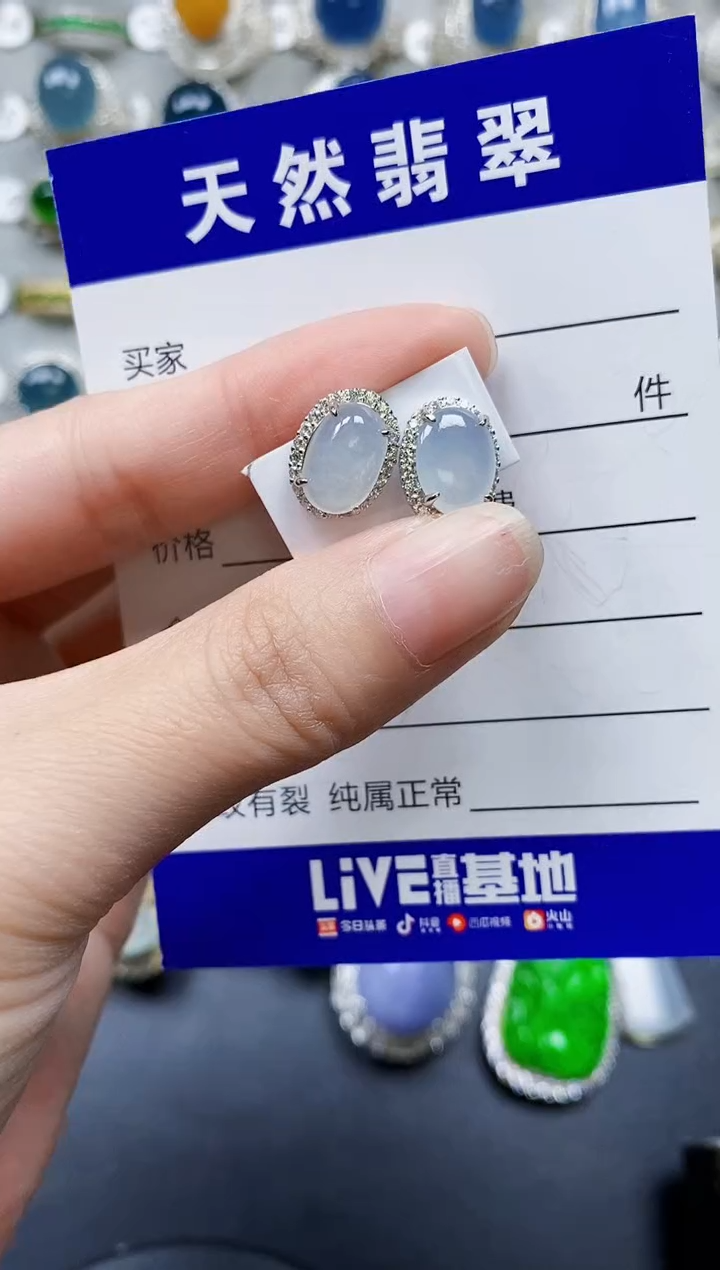 翡翠银S925镶嵌耳饰0583