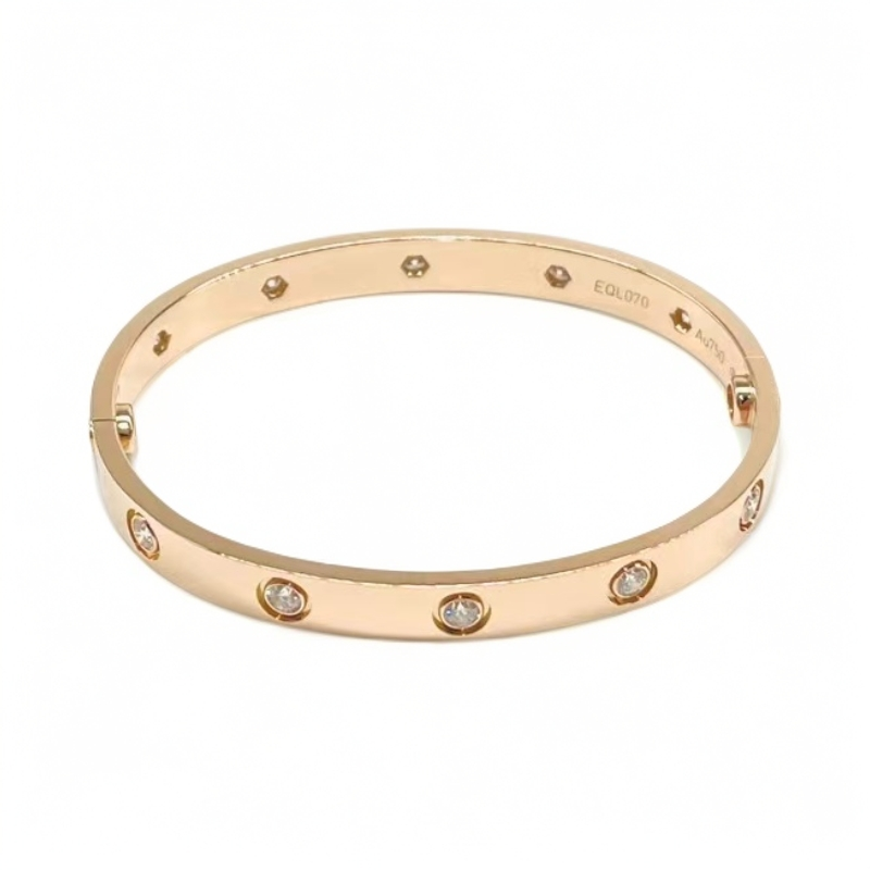 99新 Cartier/卡地亚 LOVE系列玫瑰金宽版手镯十钻B6040617