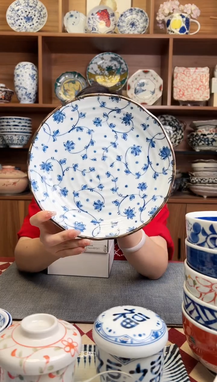 瓷片有古窑蔓唐草22cm深盘  