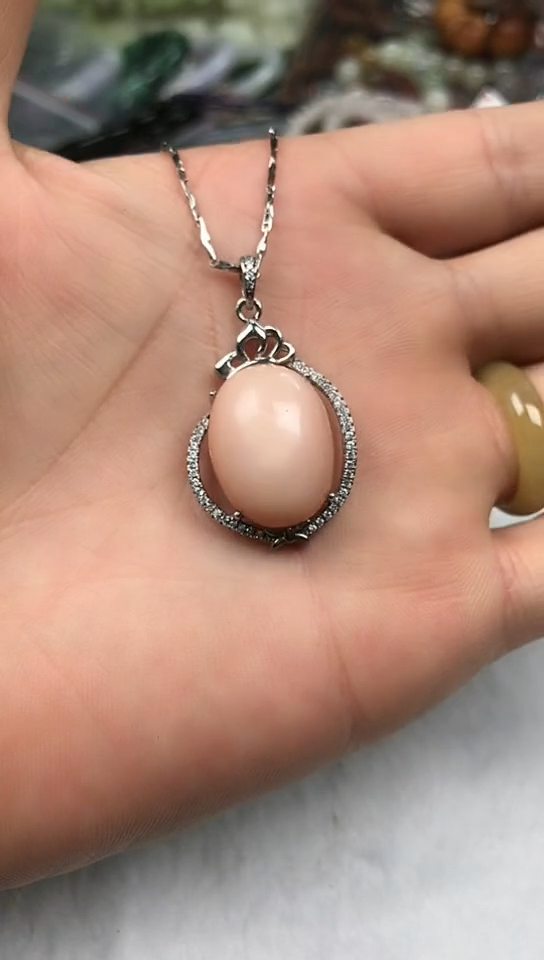 【闪购商品】石英质玉颈饰银S925镶嵌粉澳宝