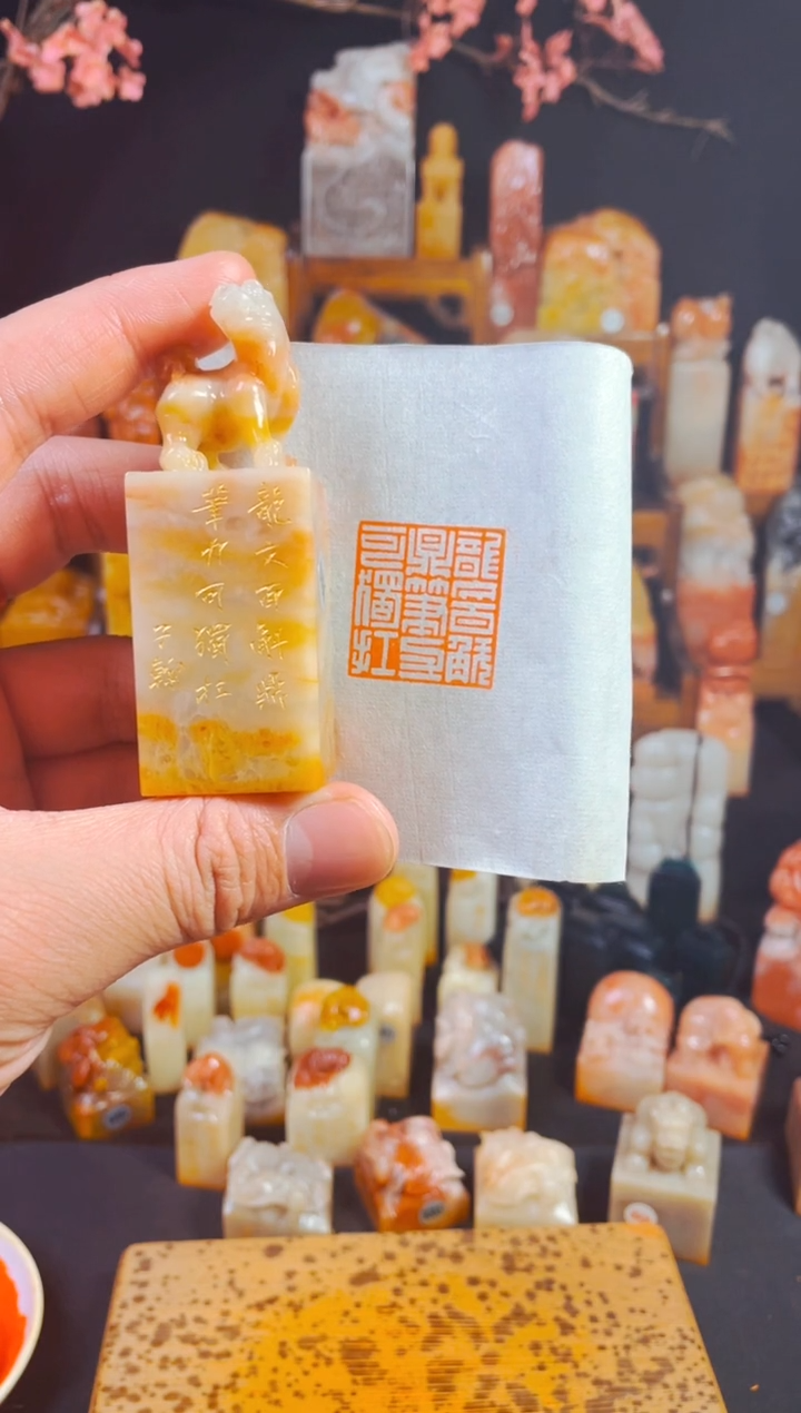 【闪购商品】老挝石印石手工篆刻《龙文百斛鼎笔力可独扛》