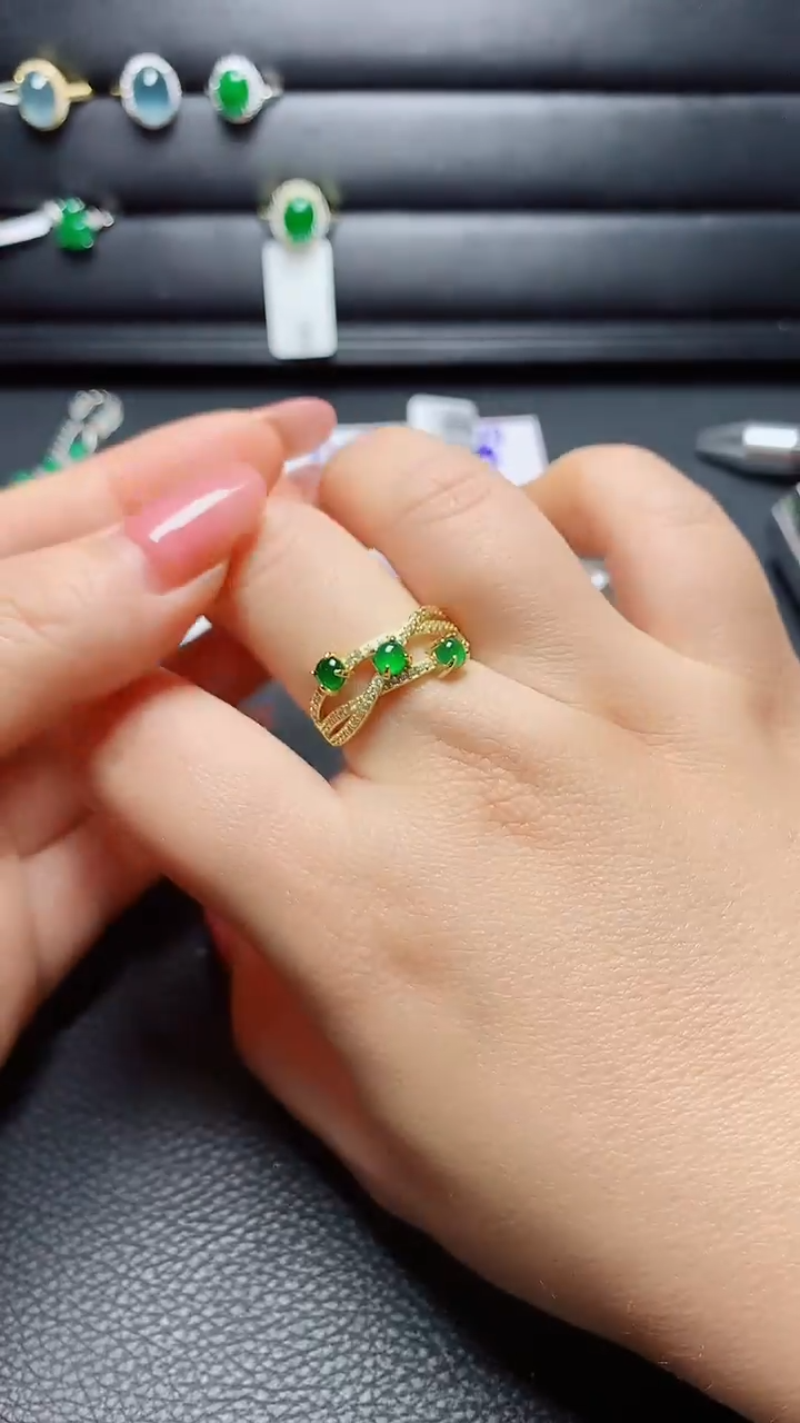 银S925镶嵌戒指翡翠天然翡翠A货s925银镶