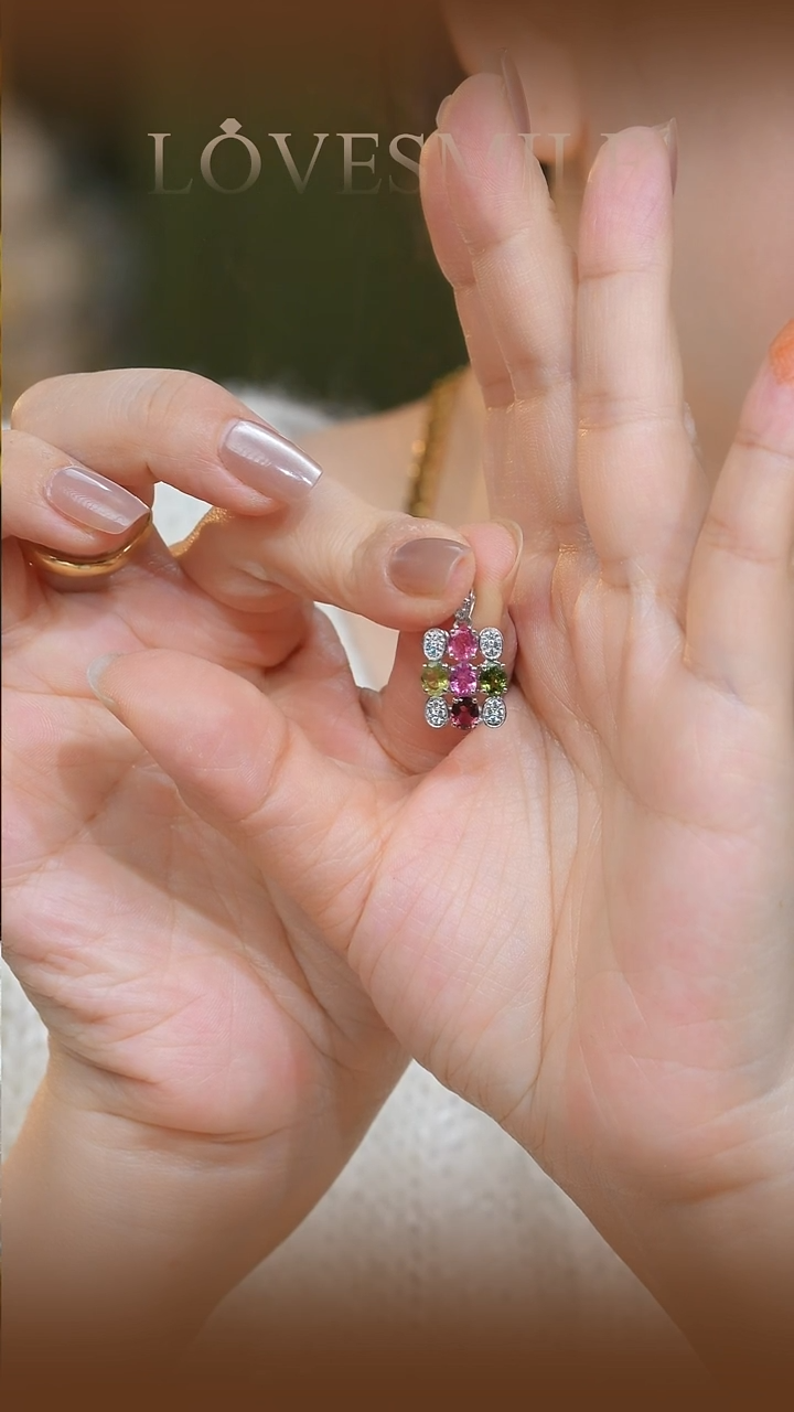 银S925镶嵌吊坠碧玺013