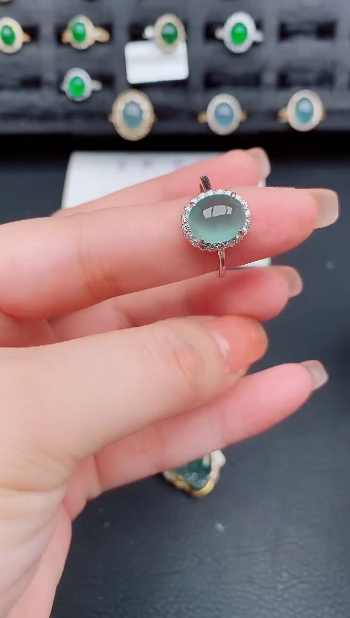 翡翠戒指银S925镶嵌天然a货翡翠250