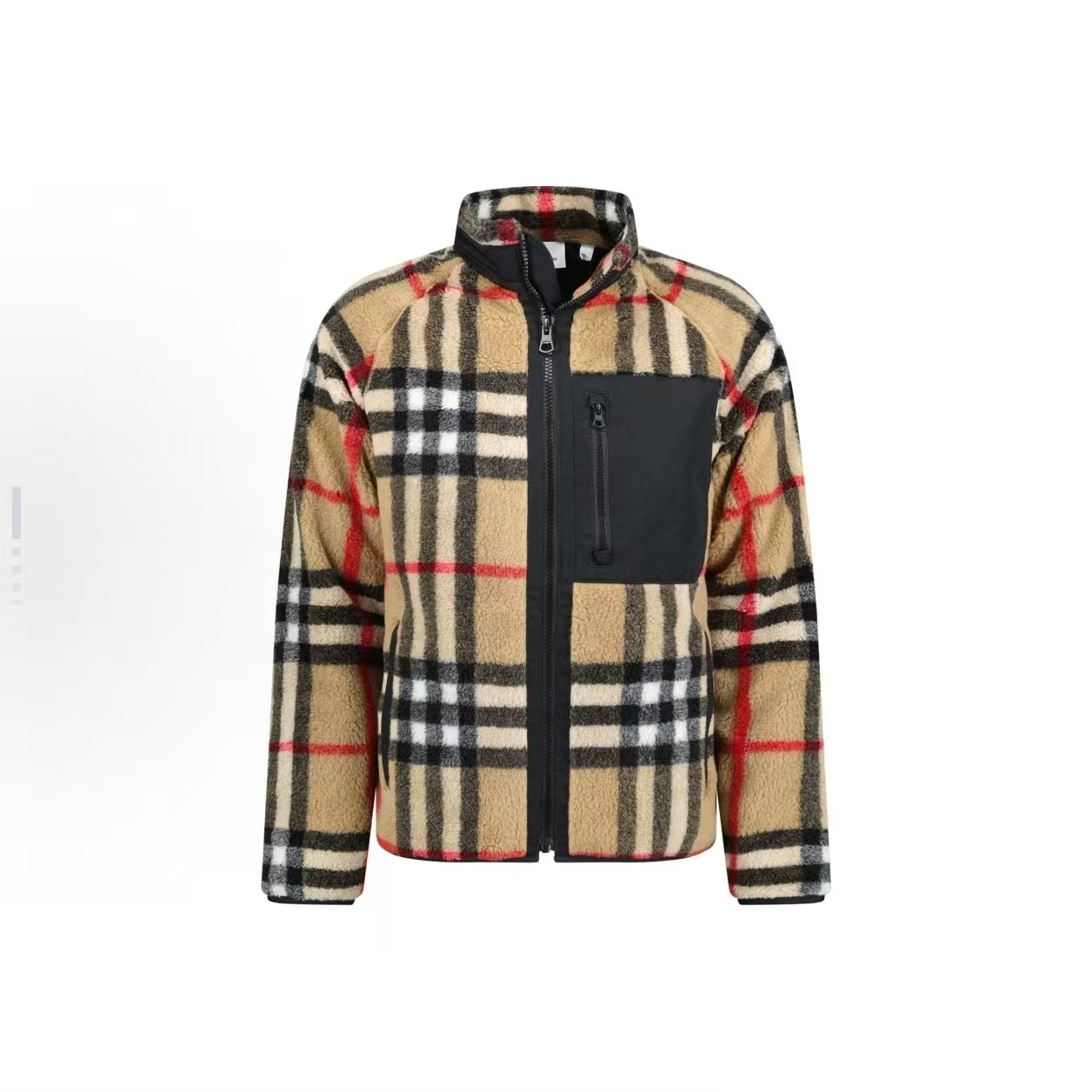 Burberry博柏利Norton羊毛混纺格纹高领拉链外套男款浅褐色 件