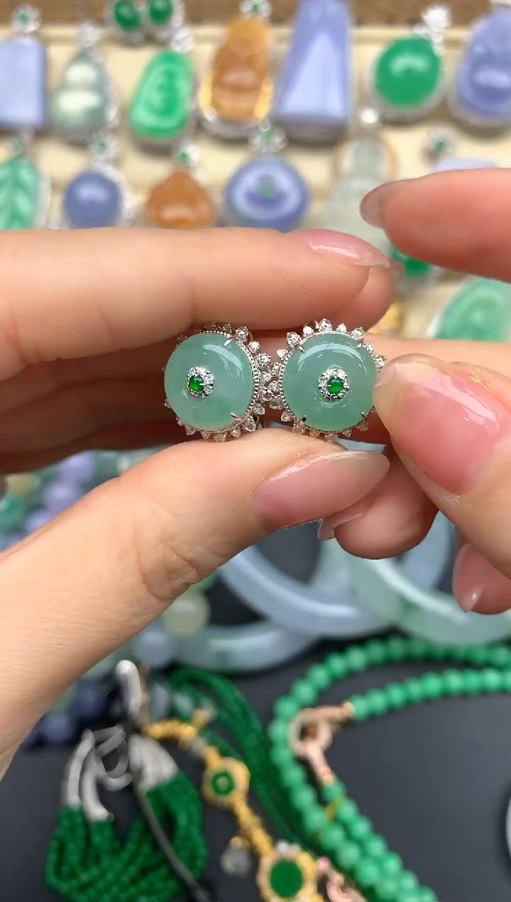 【闪购商品】翡翠耳饰18K金镶嵌432--中国好珍宝