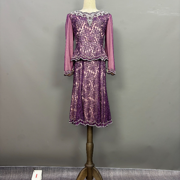 M码礼服裙重工钉珠两件套连衣裙宴会晚装年会主持演出服手工钉珠
