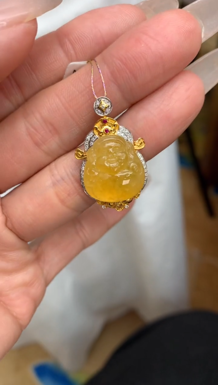 【闪购商品】翡翠颈饰18K金镶嵌财神