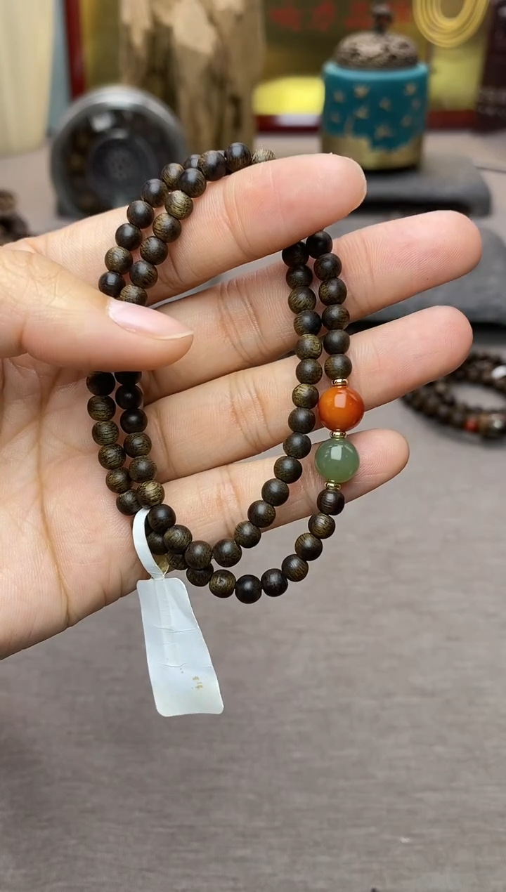 【闪购商品】沉香手串越南芽庄白棋0.4+配饰 沉水双圈款