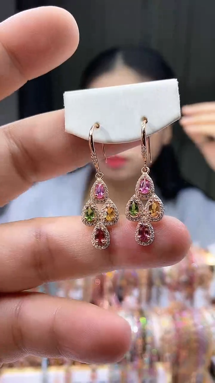 【闪购商品】碧玺耳钩银S925镶嵌45354354354