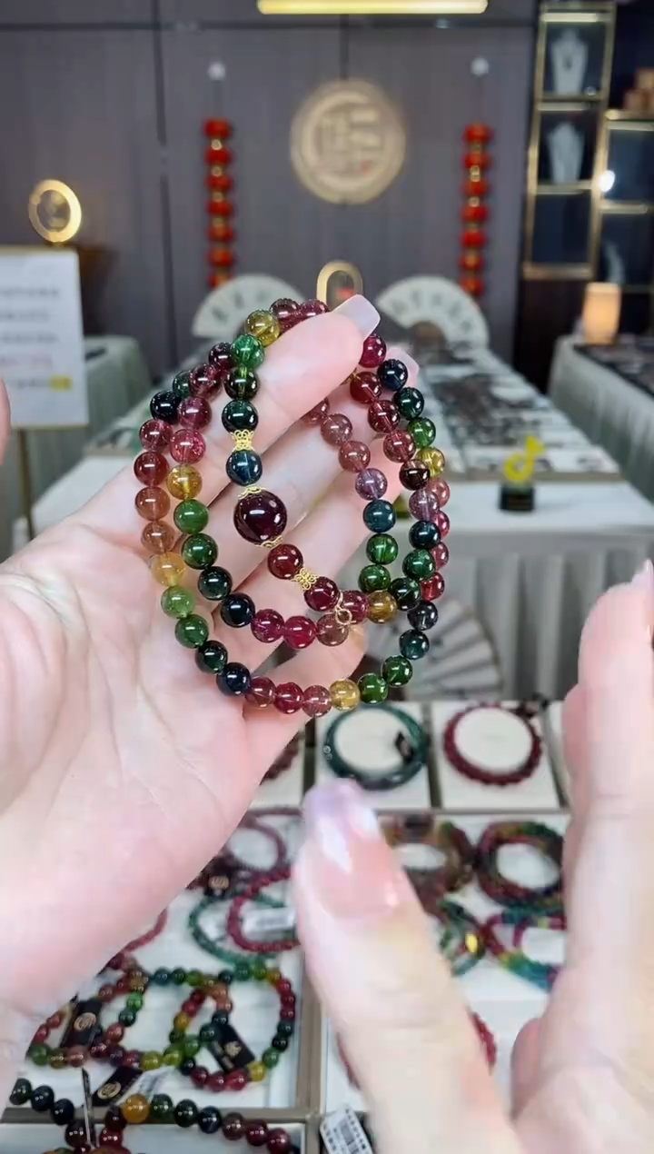 未镶嵌老矿碧玺三圈手串7mm+碧玺小****8hon多样性发货一条