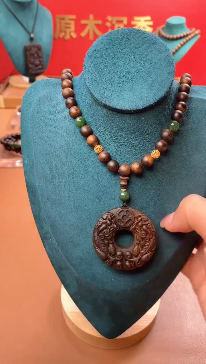 【闪购商品】沉香手串M沉水紫棋08三圈+白棋沉香木雕貔貅环