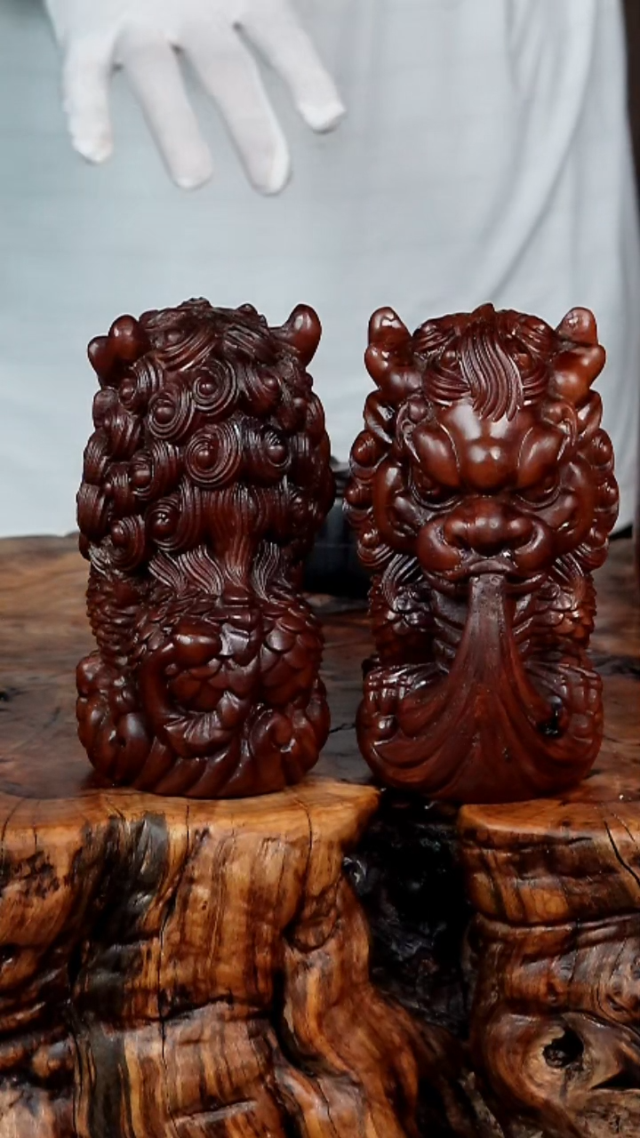 枣木百年鸡心枣木吞金兽一对