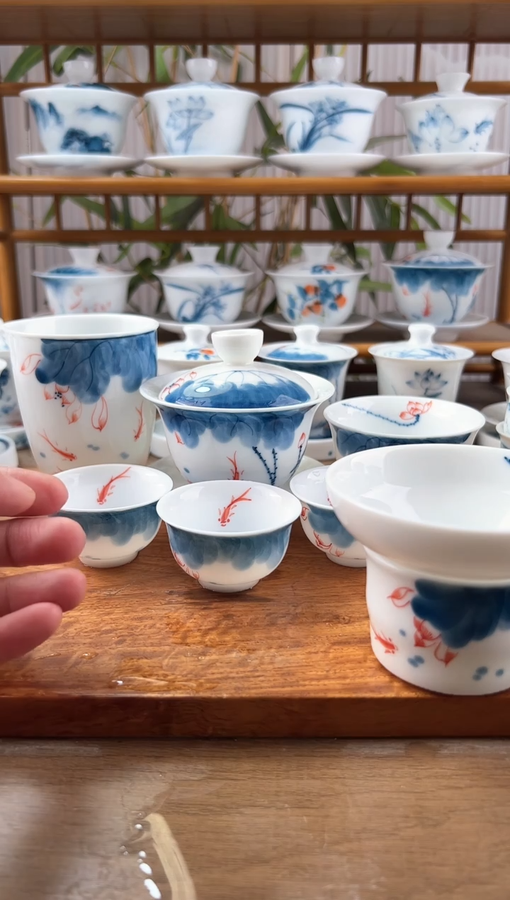 全品线条莲150ml三才+小和顺杯6个+压手杯1+公道+茶漏