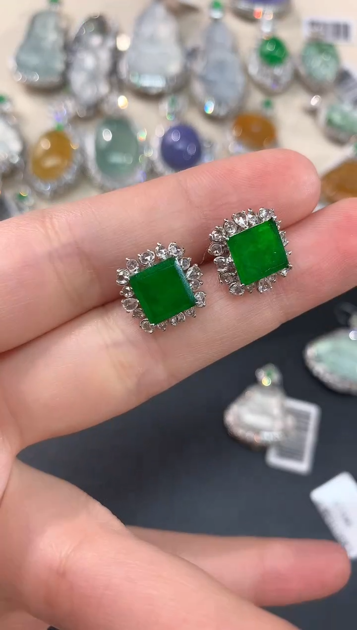 翡翠18K金镶嵌耳饰Q234|19999