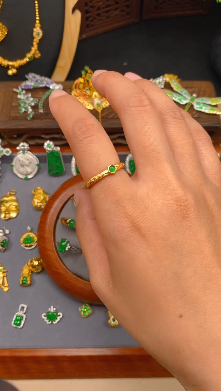 【闪购商品】翡翠戒指银S925镶嵌花丝戒指