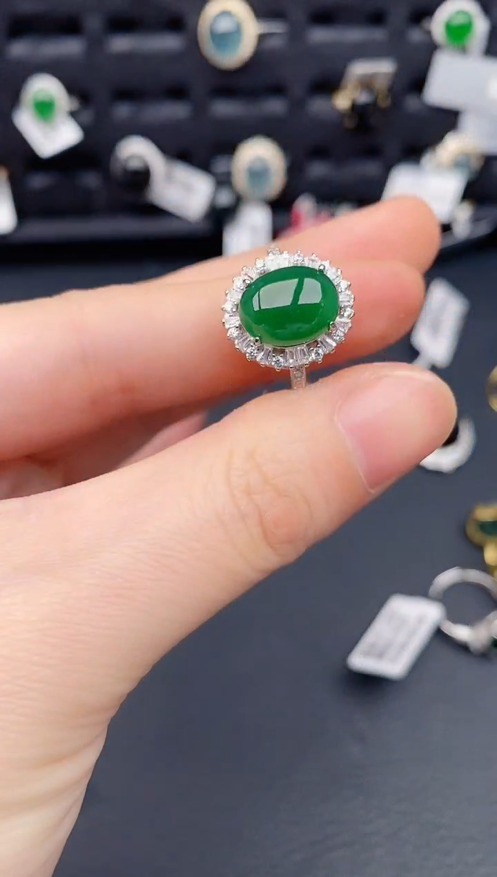 银S925镶嵌戒指翡翠天然a货翡翠399