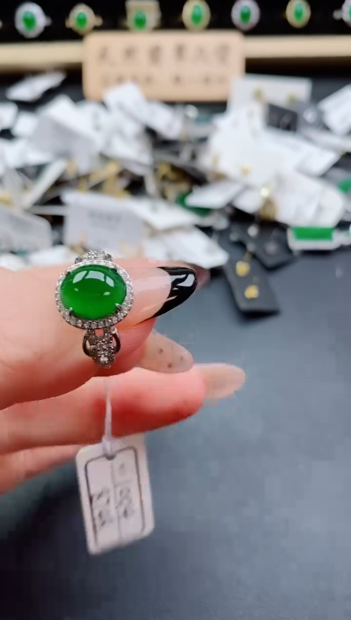 银S925镶嵌戒指翡翠1
