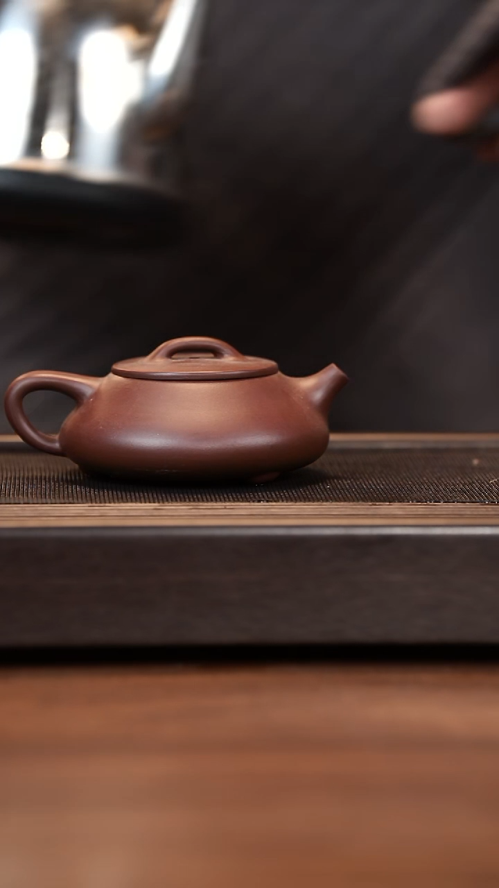 茶壶紫砂月亮紫砂 平盖石瓢 紫泥