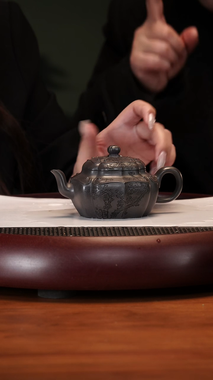 【闪购商品】紫砂茶壶2-62LCH四方筋纹如意天青泥130c