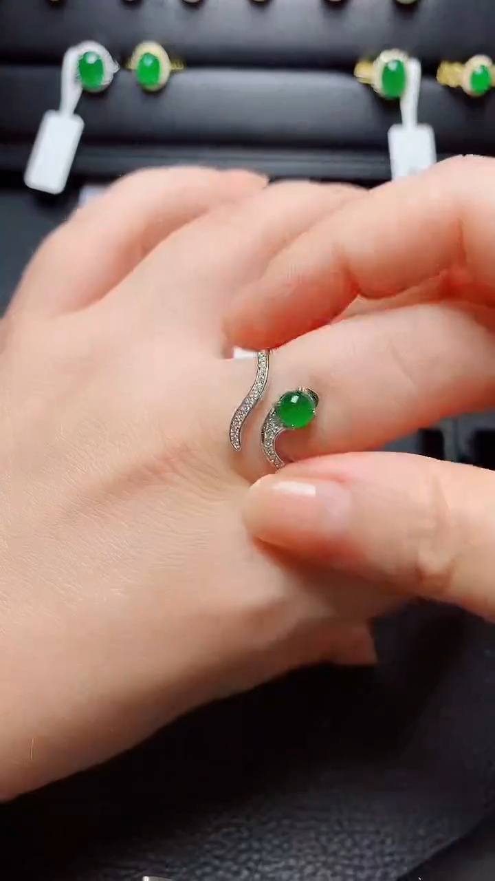 银S925镶嵌戒指翡翠 天然翡翠A货s925银镶