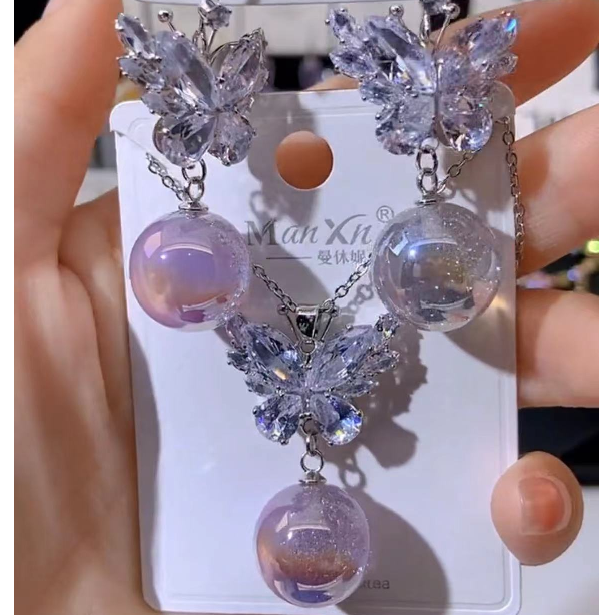 铜合金合成锆石耳饰 新年喜庆红色人鱼姬耳饰蓝色耳坠紫色耳环