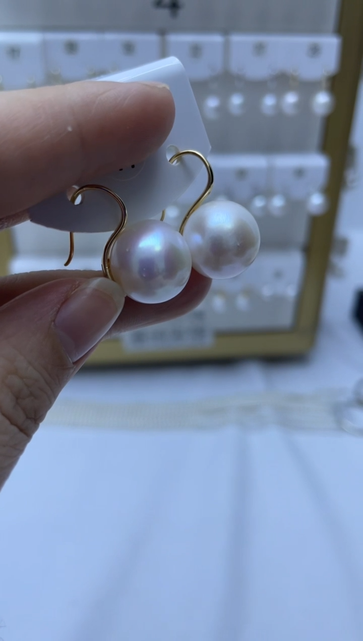 银S925镶嵌耳饰淡水珍珠13-14