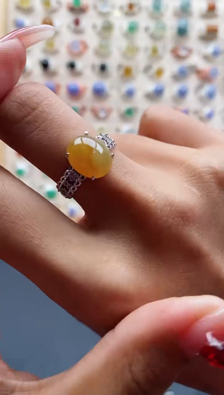 【闪购商品】翡翠戒指银S925镶嵌缅甸天然A货翡翠333  7+