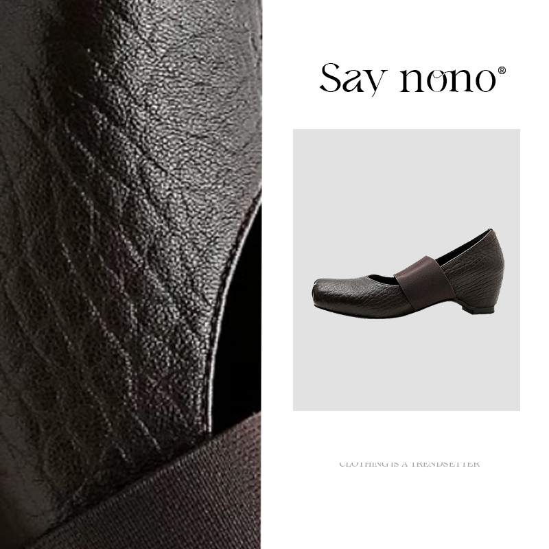 Say nono 内增高一字带猪鼻子单鞋女2025新款象纹高雅玛丽珍鞋5CM