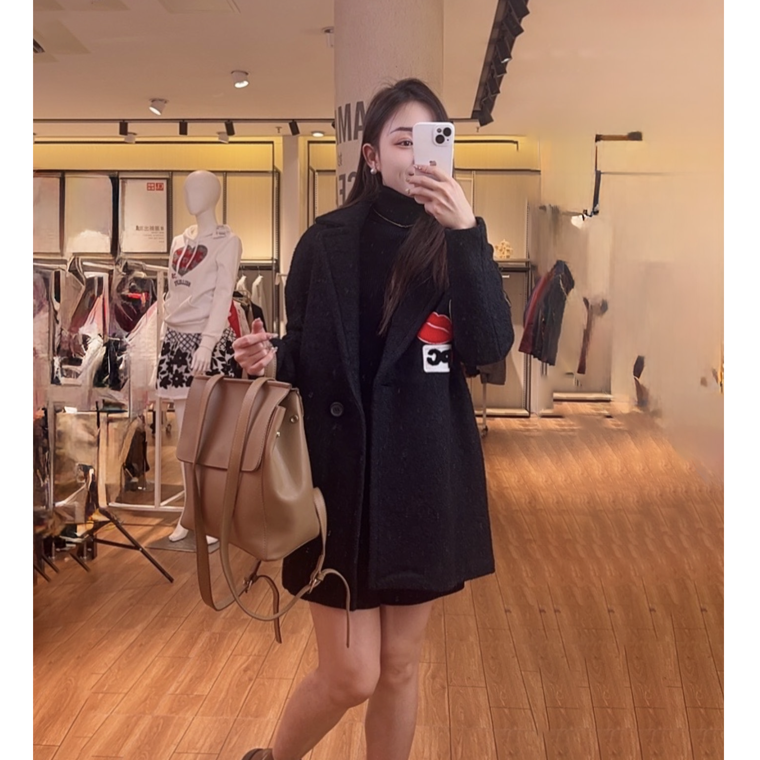 K5WBN108#冬季中长搂呢棉衣大衣厚实外套女