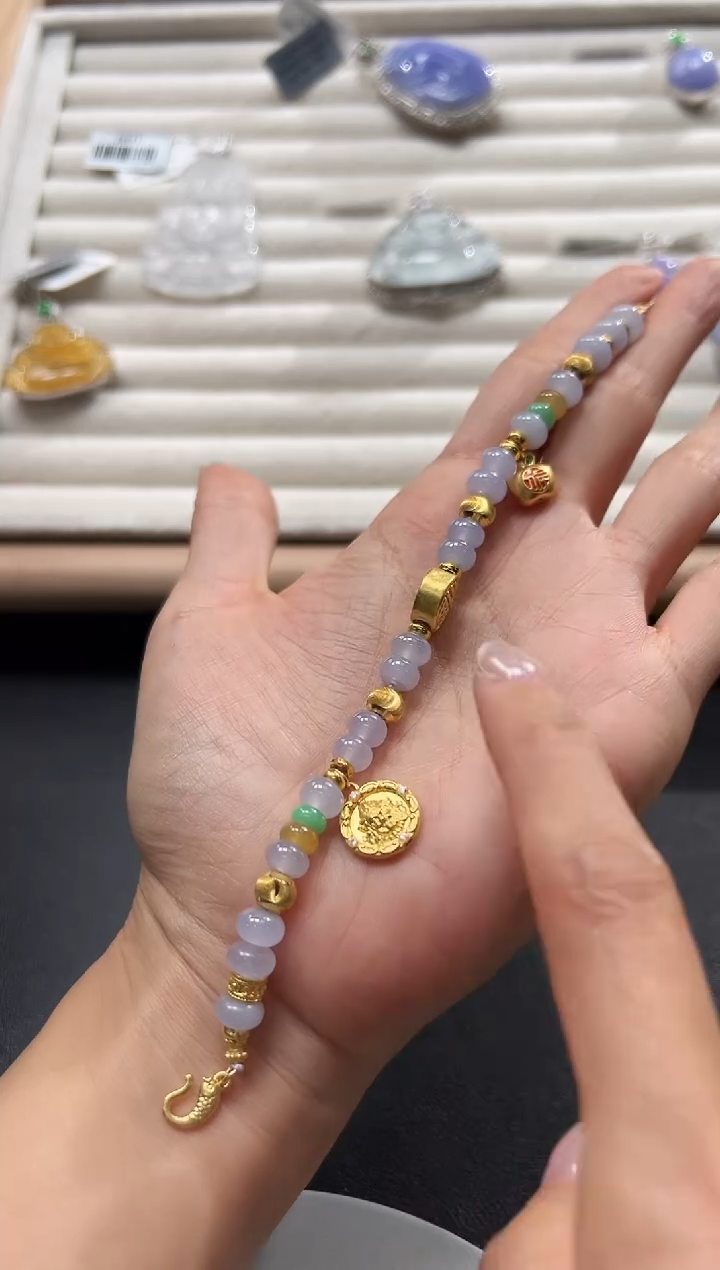 18K金镶嵌手链翡翠序号173