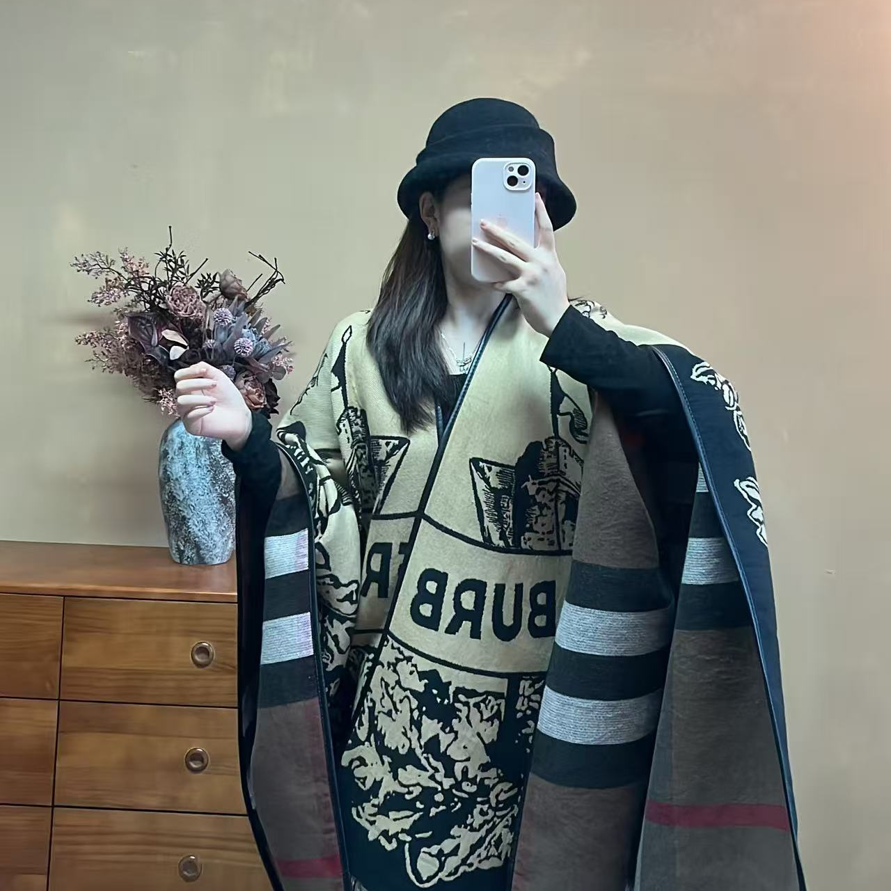 欧美厚款马商务保暖女不起球披肩印花双面韩版