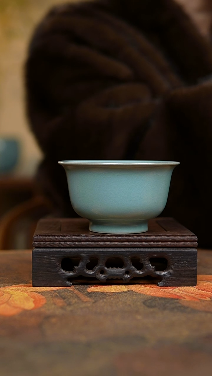 杯仿古天青压手杯瑕瑕瑕